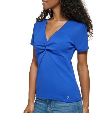 Women's Twist Front V-Neck T-Shirt Klein Blue $23.76 Tops