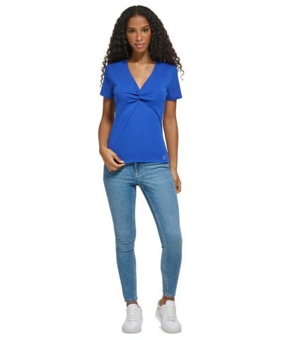 Women's Twist Front V-Neck T-Shirt Klein Blue $23.76 Tops