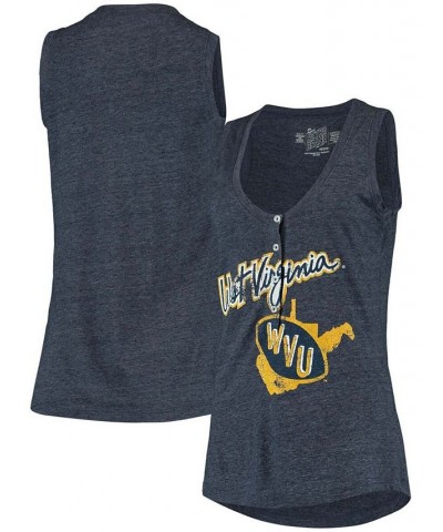Women's Heathered Navy West Virginia Mountaineers Relaxed Henley V-Neck Tri-Blend Tank Top Heathered Navy $22.08 Tops