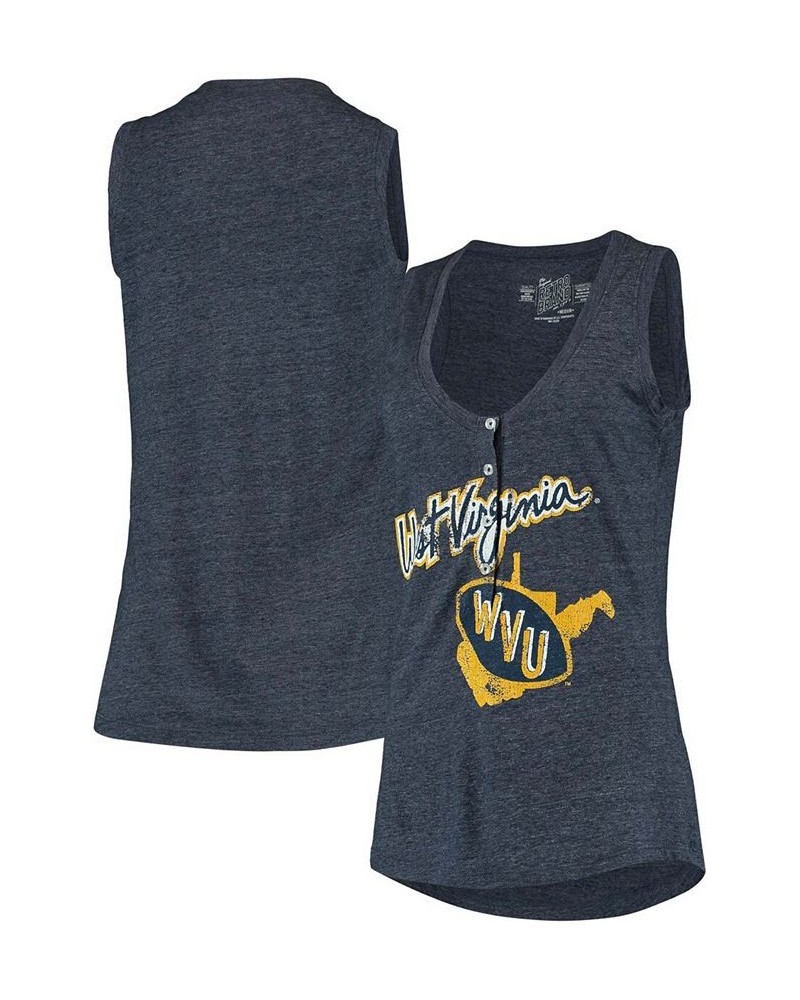 Women's Heathered Navy West Virginia Mountaineers Relaxed Henley V-Neck Tri-Blend Tank Top Heathered Navy $22.08 Tops