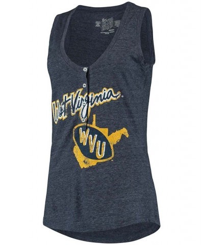 Women's Heathered Navy West Virginia Mountaineers Relaxed Henley V-Neck Tri-Blend Tank Top Heathered Navy $22.08 Tops