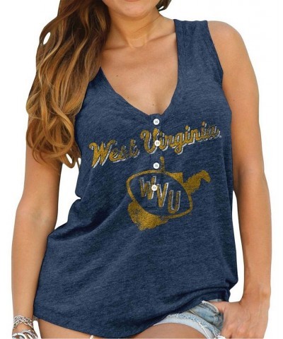 Women's Heathered Navy West Virginia Mountaineers Relaxed Henley V-Neck Tri-Blend Tank Top Heathered Navy $22.08 Tops