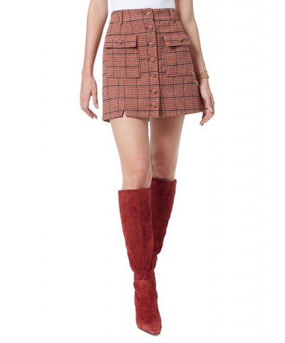 Cara Plaid A-Line Button Front Mini Skirt Med Brown $29.15 Skirts