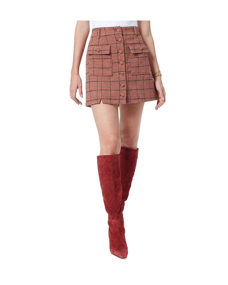 Cara Plaid A-Line Button Front Mini Skirt Med Brown $29.15 Skirts