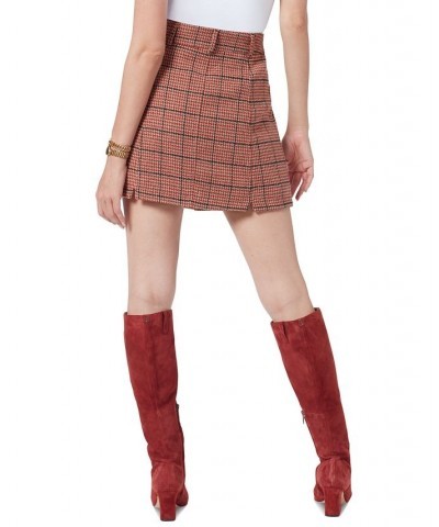 Cara Plaid A-Line Button Front Mini Skirt Med Brown $29.15 Skirts