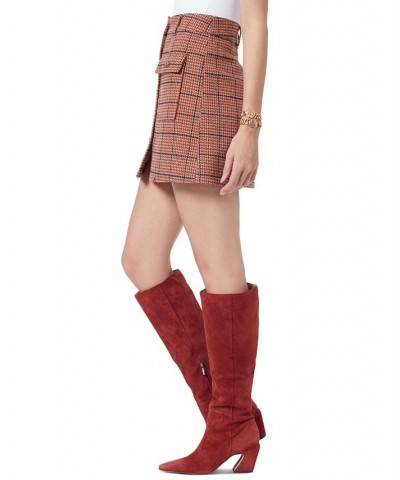 Cara Plaid A-Line Button Front Mini Skirt Med Brown $29.15 Skirts