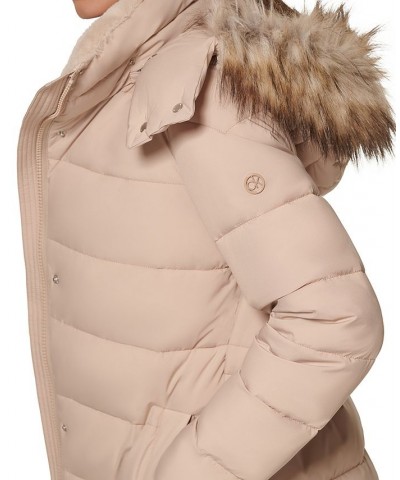 Women's Faux-Fur-Trim Hooded Puffer Coat Tan/Beige $95.00 Coats