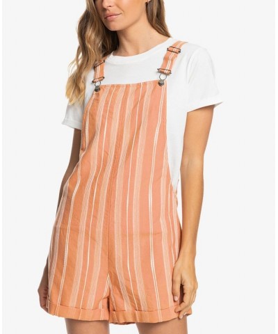 Juniors' Silver Sky Striped Overalls Toasted Nut Bico Stripe $21.36 Shorts