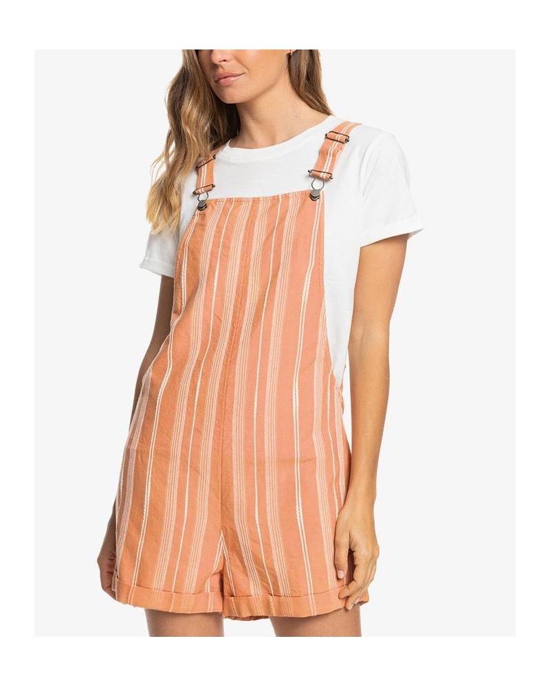 Juniors' Silver Sky Striped Overalls Toasted Nut Bico Stripe $21.36 Shorts