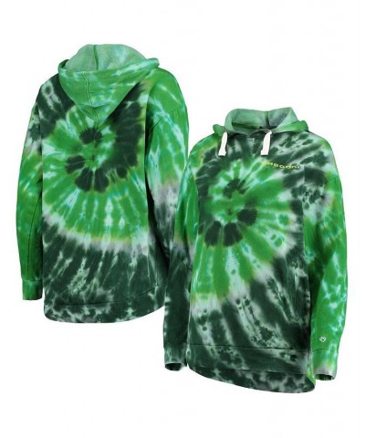 Women's Green Oregon Ducks Slow Ride Spiral Tie-Dye Oversized Pullover Hoodie Green $25.20 Sweatshirts