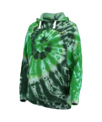 Women's Green Oregon Ducks Slow Ride Spiral Tie-Dye Oversized Pullover Hoodie Green $25.20 Sweatshirts