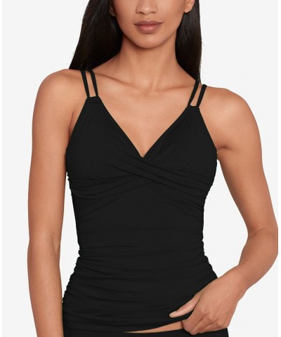 Women's Double-Strap Twist-Front Tankini Top Black $46.25 Swimsuits
