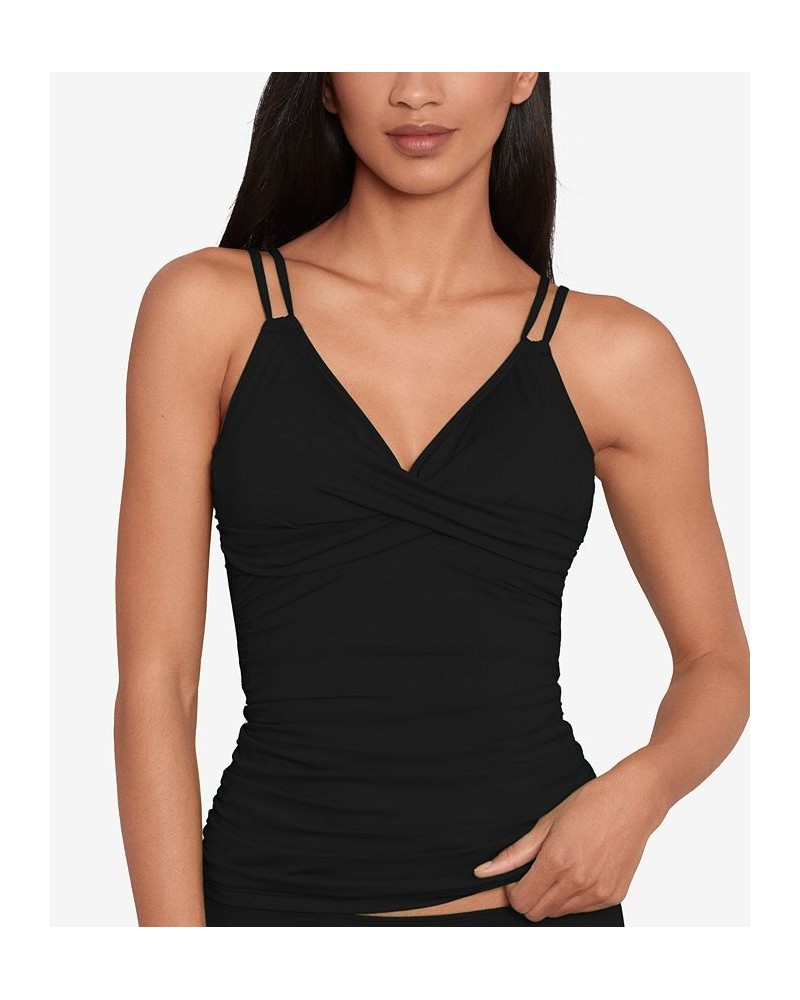 Women's Double-Strap Twist-Front Tankini Top Black $46.25 Swimsuits