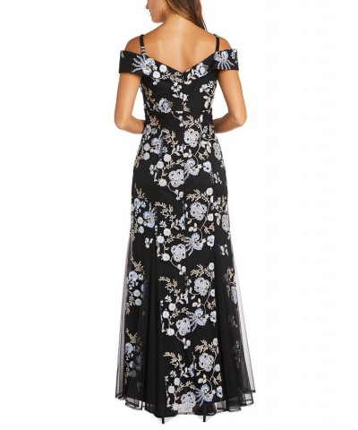 R & M Women's Embroidered Cold-Shoulder Gown Black Multi $64.26 Dresses