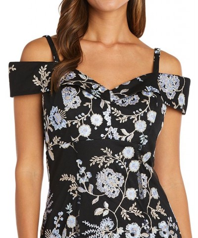 R & M Women's Embroidered Cold-Shoulder Gown Black Multi $64.26 Dresses