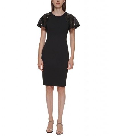 Petite Sequined Flutter-Sleeve Dress Black/Black $26.68 Dresses