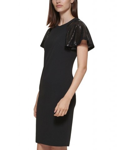 Petite Sequined Flutter-Sleeve Dress Black/Black $26.68 Dresses