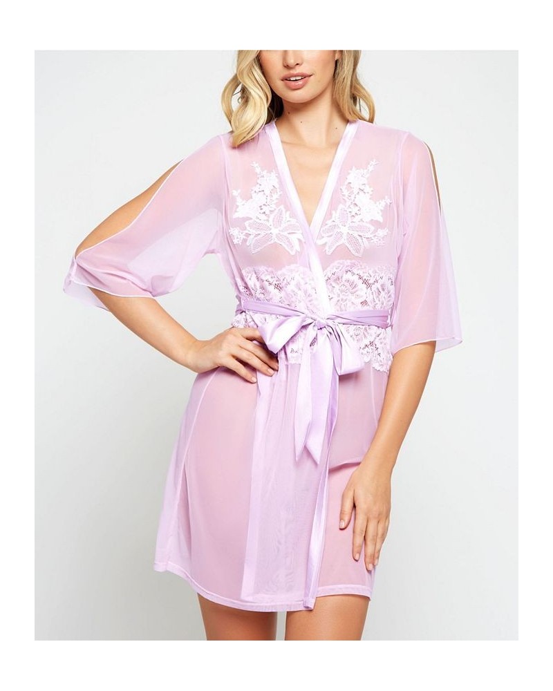 Cold Shoulder Detail with Floral Applique Mesh Robe Lingerie Lilac $38.76 Sleepwear