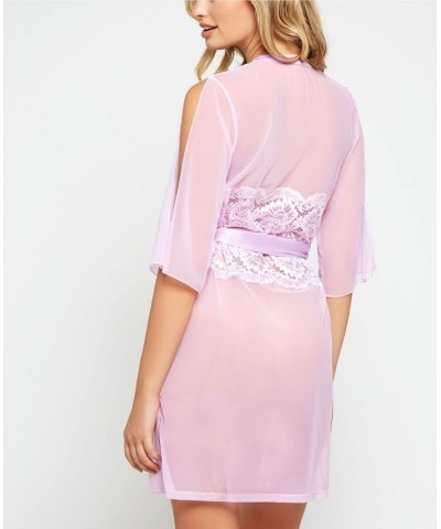 Cold Shoulder Detail with Floral Applique Mesh Robe Lingerie Lilac $38.76 Sleepwear