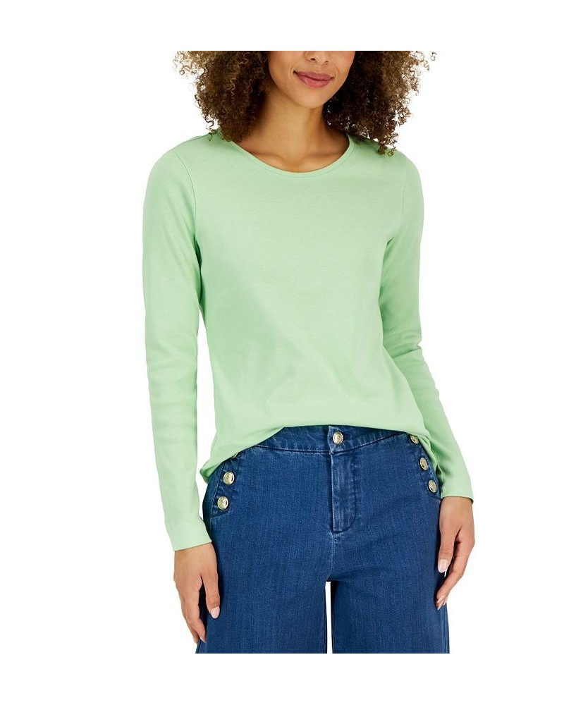 Women's Pima Cotton Long-Sleeve Top Pale Pistachio $11.75 Tops