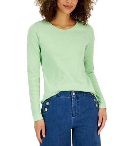 Women's Pima Cotton Long-Sleeve Top Pale Pistachio $11.75 Tops