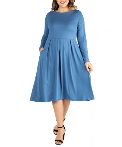 Women's Plus Size Fit and Flare Midi Dress Indigo $19.13 Dresses