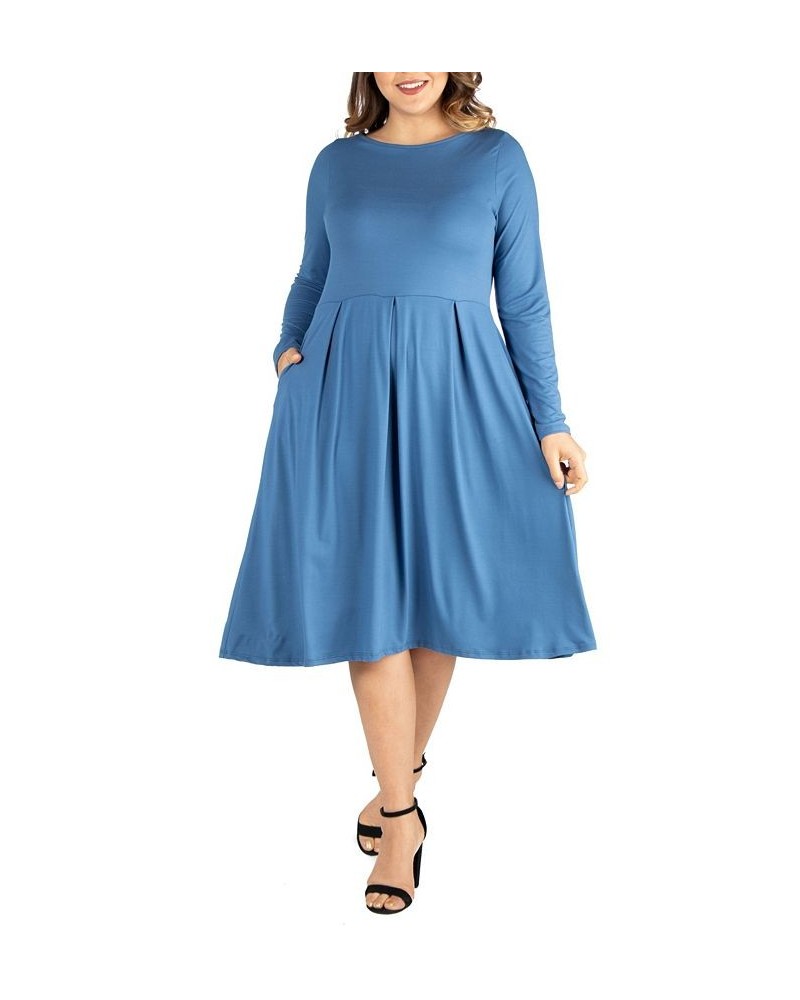 Women's Plus Size Fit and Flare Midi Dress Indigo $19.13 Dresses