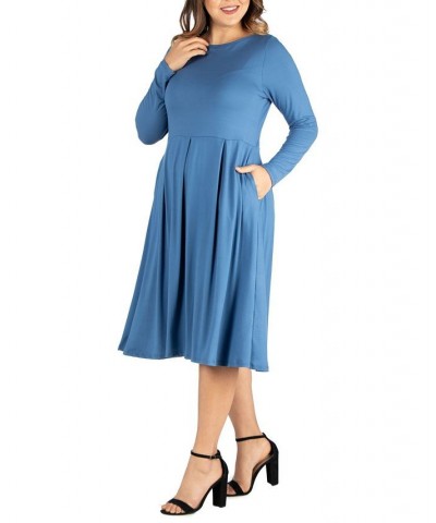 Women's Plus Size Fit and Flare Midi Dress Indigo $19.13 Dresses