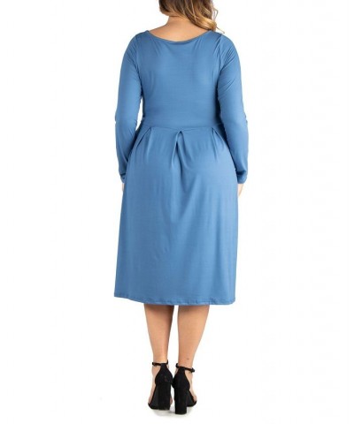 Women's Plus Size Fit and Flare Midi Dress Indigo $19.13 Dresses