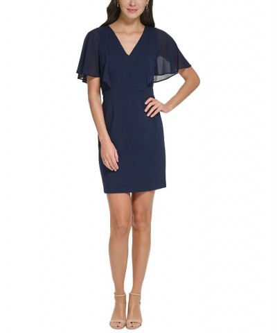 Petite Flutter-Sleeve V-Neck Sheath Dress Navy $44.69 Dresses