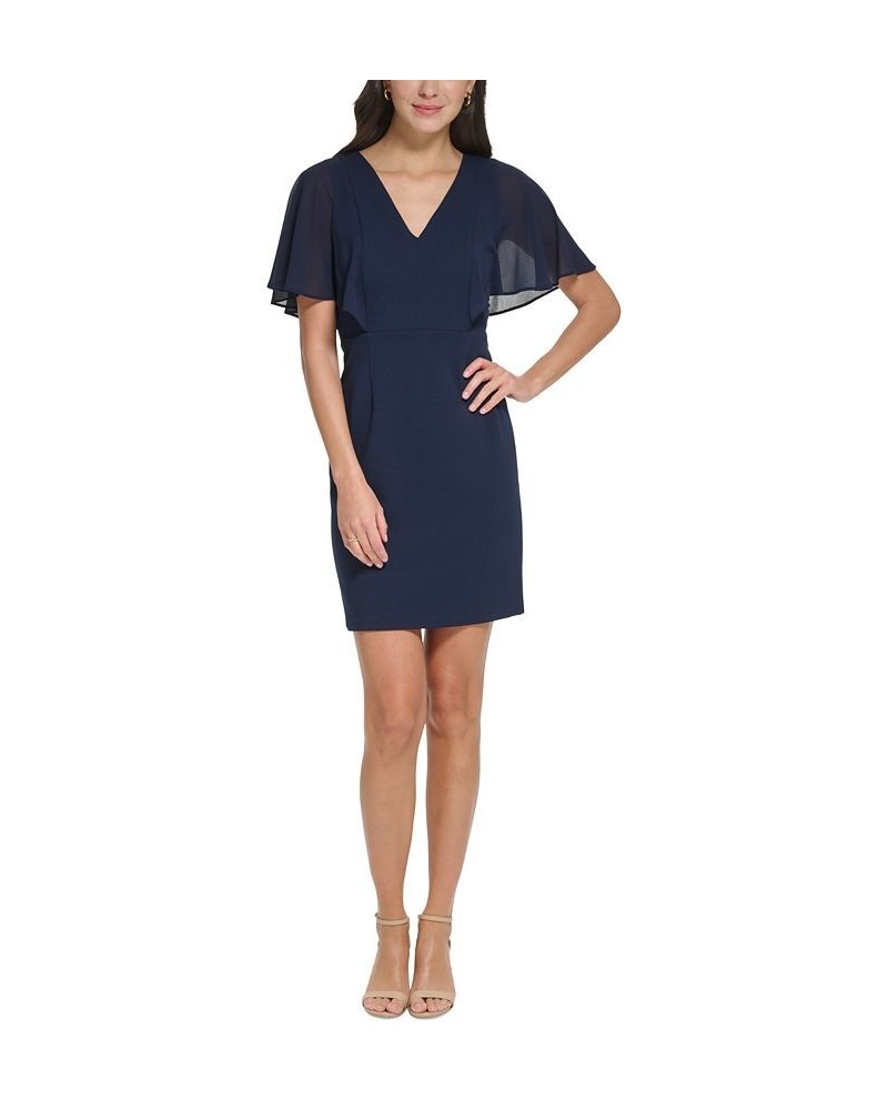 Petite Flutter-Sleeve V-Neck Sheath Dress Navy $44.69 Dresses