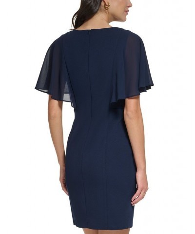 Petite Flutter-Sleeve V-Neck Sheath Dress Navy $44.69 Dresses