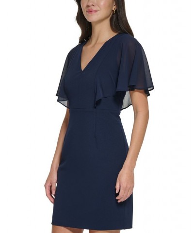 Petite Flutter-Sleeve V-Neck Sheath Dress Navy $44.69 Dresses