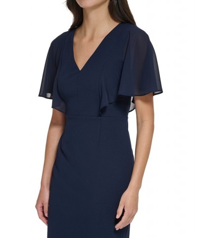 Petite Flutter-Sleeve V-Neck Sheath Dress Navy $44.69 Dresses