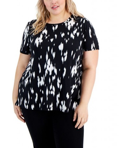 Plus Size Printed Crewneck T-Shirt Black $16.07 Tops