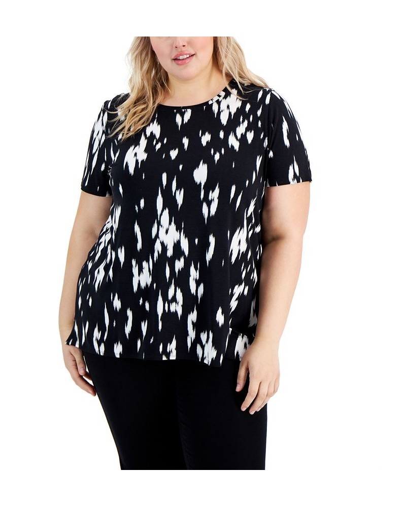 Plus Size Printed Crewneck T-Shirt Black $16.07 Tops