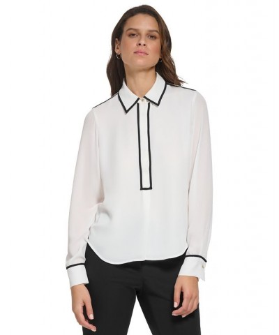 Women's Contrast-Trim Blouse White $26.45 Tops