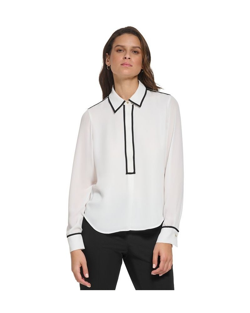 Women's Contrast-Trim Blouse White $26.45 Tops