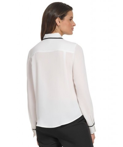 Women's Contrast-Trim Blouse White $26.45 Tops