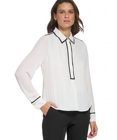 Women's Contrast-Trim Blouse White $26.45 Tops