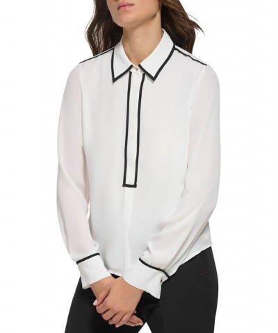 Women's Contrast-Trim Blouse White $26.45 Tops