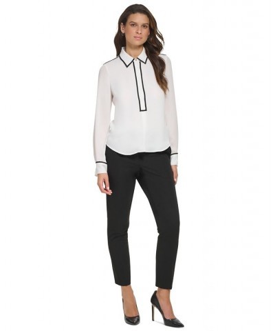 Women's Contrast-Trim Blouse White $26.45 Tops