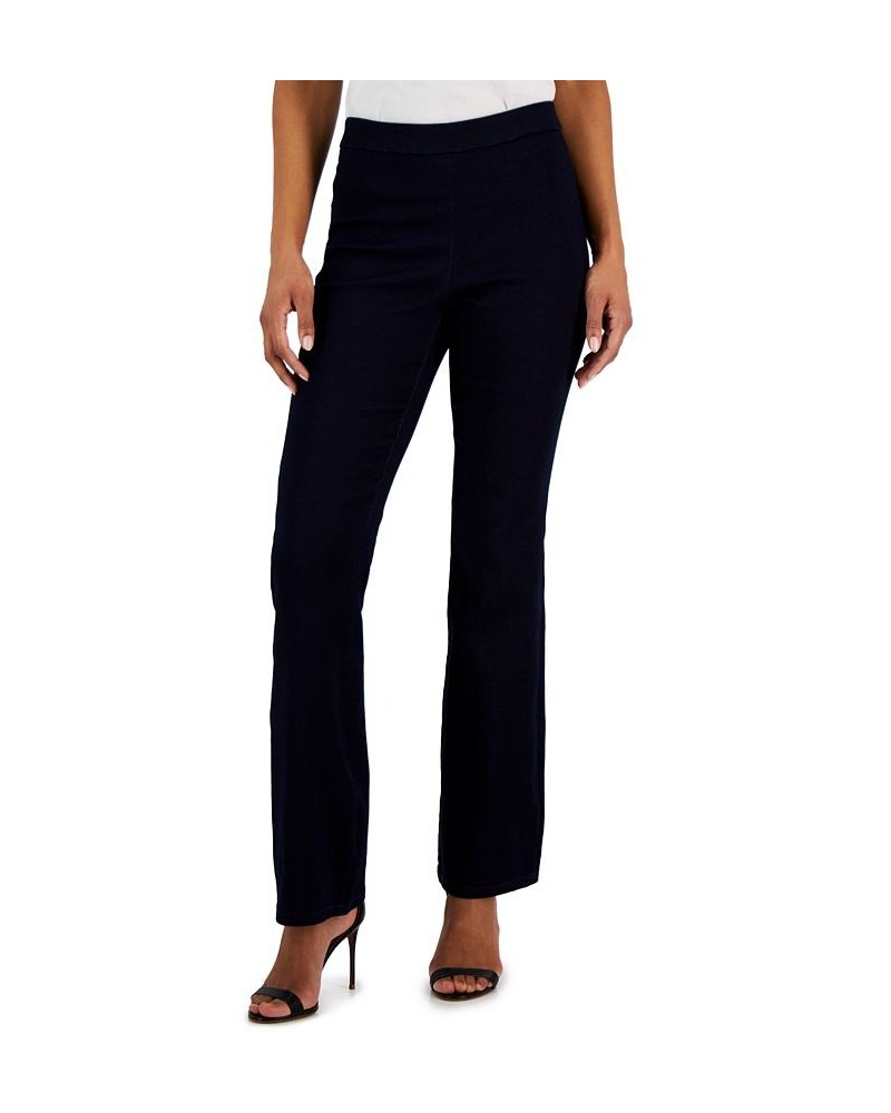 Women's Flared Leg Silhouette Pull-On Denim Pants Indigo Rinse Wash $23.60 Pants