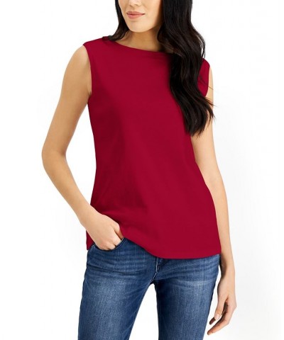 Cotton Boat-Neck Tank Top New Red Amore $11.99 Tops