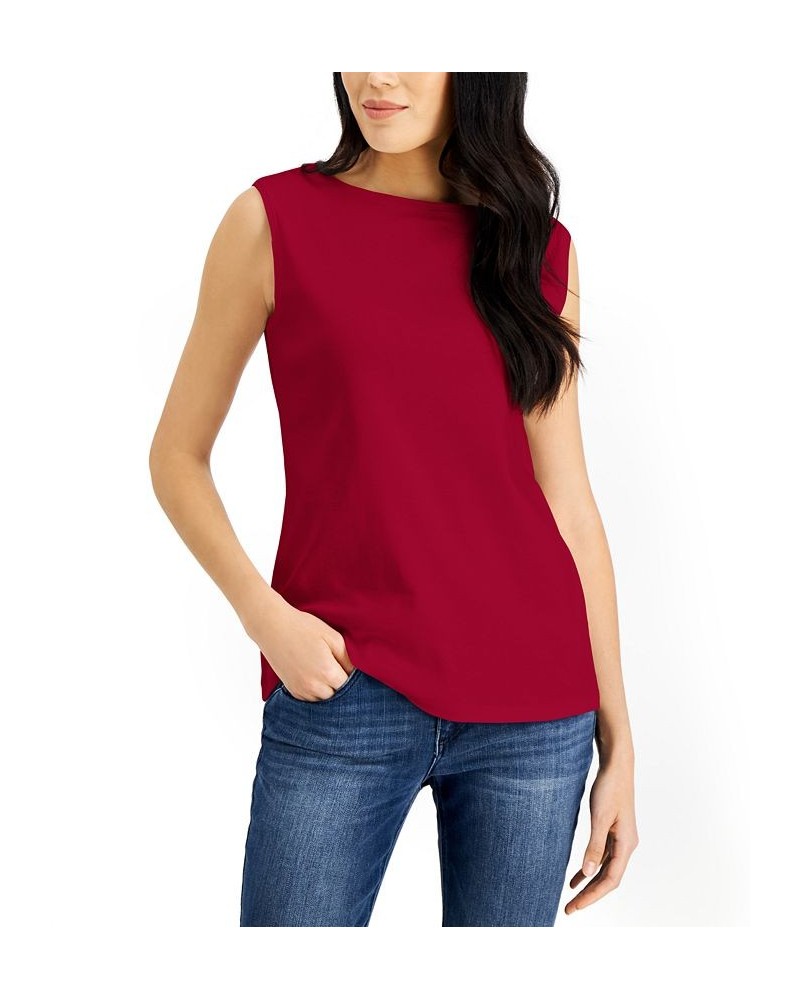 Cotton Boat-Neck Tank Top New Red Amore $11.99 Tops