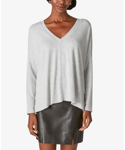 Cloud Jersey Deep V-Neck Ruched Top Gray $25.37 Tops