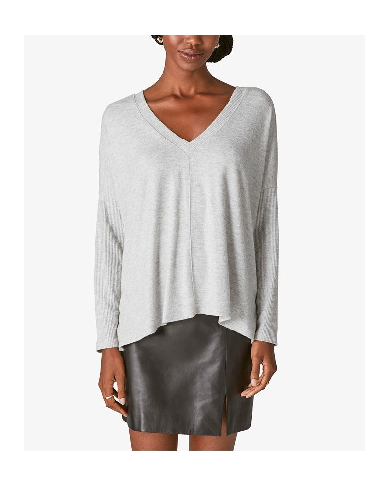 Cloud Jersey Deep V-Neck Ruched Top Gray $25.37 Tops