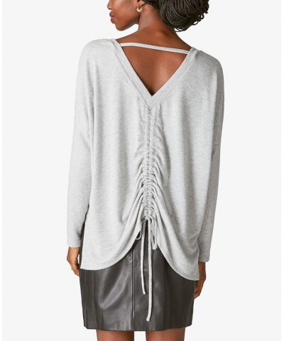 Cloud Jersey Deep V-Neck Ruched Top Gray $25.37 Tops