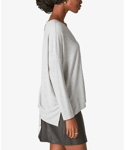 Cloud Jersey Deep V-Neck Ruched Top Gray $25.37 Tops