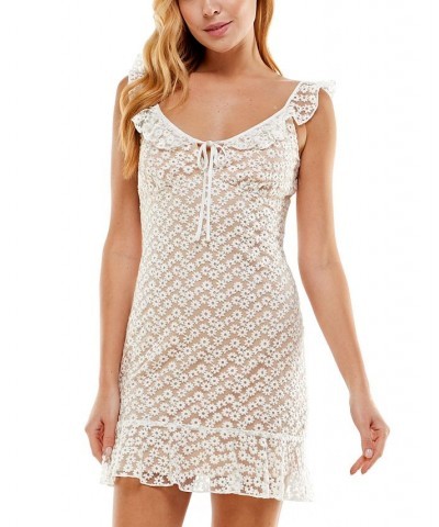 Juniors' Ruffled Eyelet Dress White/Rose $43.45 Dresses